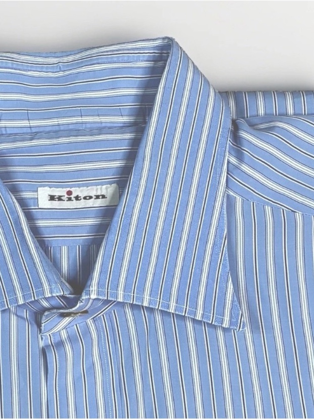 Kiton Men's Dress Shirt Size 16/42 Light Blue Striped Long Sleeve Italian Luxury